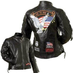 LIVE TO RIDE Buffalo Leather Motorcycle Women's Jacket NWOT, S